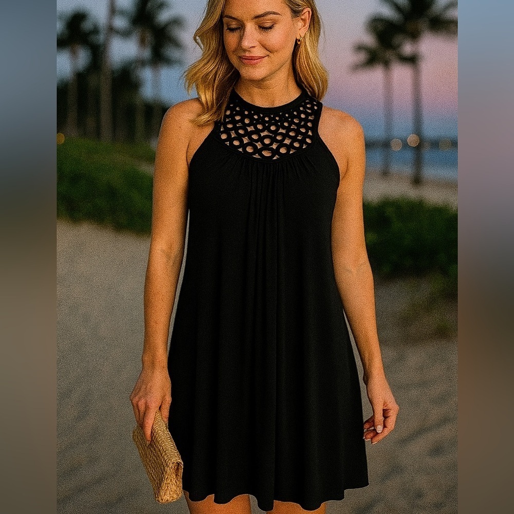 Robin Picone Sleeveless Little Black Dress LBD Cutout Detail Small Stretch Roman